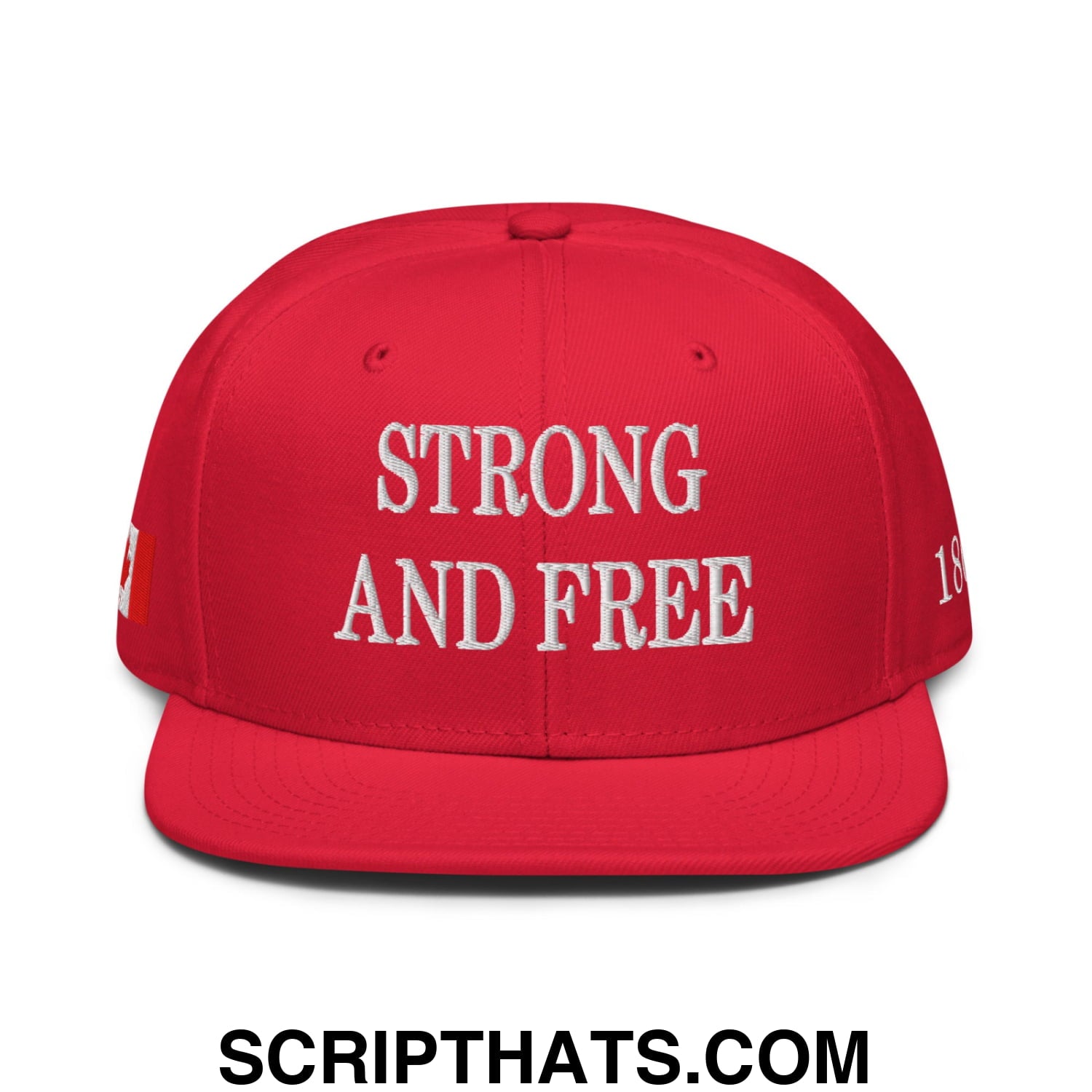 Canada Strong and Free 1867 Flag Embroidered Flat Bill Brim Snapback Hat Red