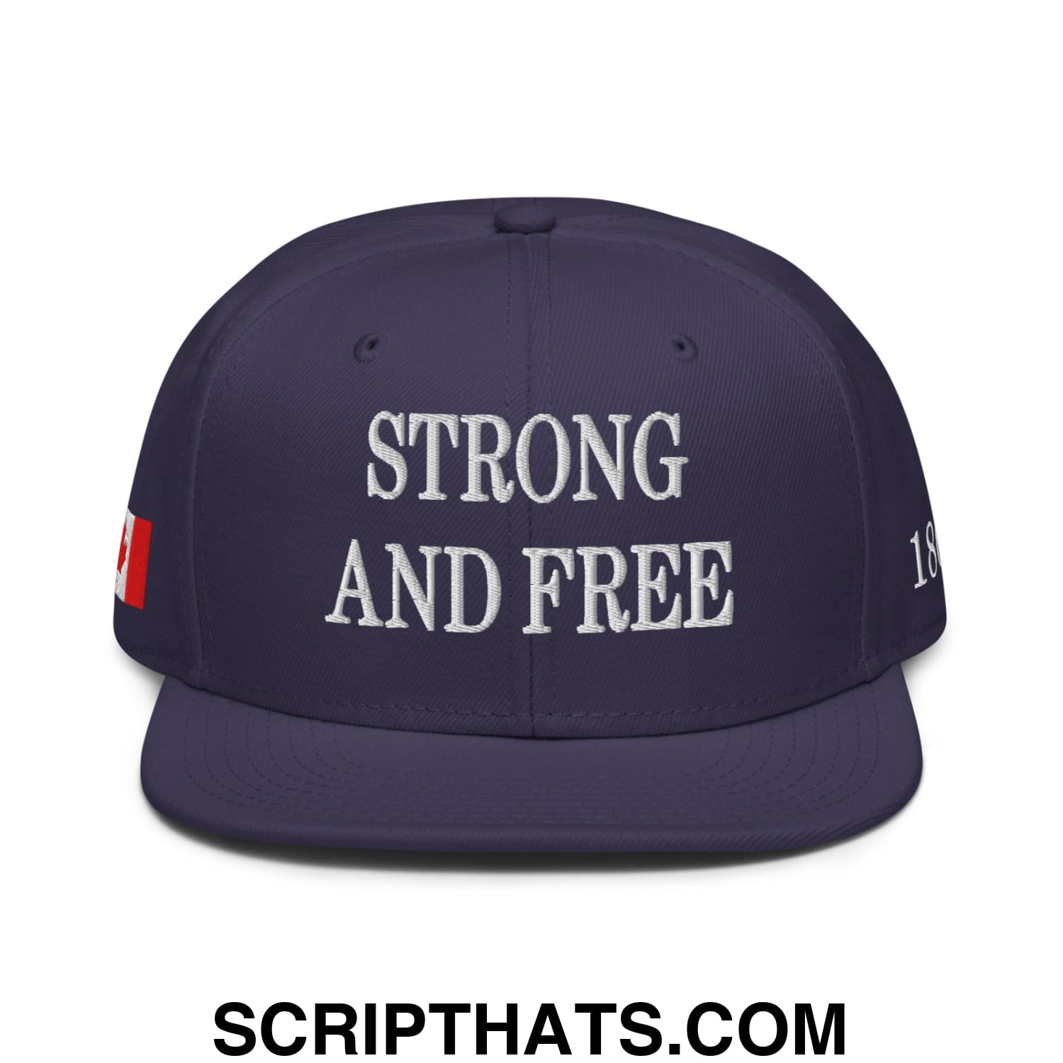 Canada Strong and Free 1867 Flag Embroidered Flat Bill Brim Snapback Hat Navy blue