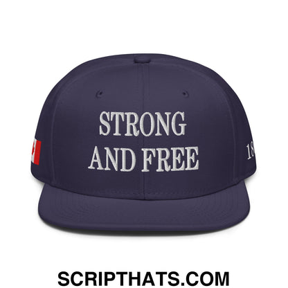 Canada Strong and Free 1867 Flag Embroidered Flat Bill Brim Snapback Hat Navy blue