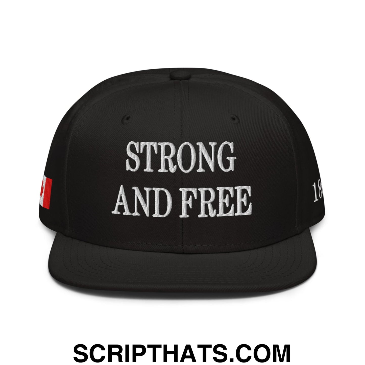 Canada Strong and Free 1867 Flag Embroidered Flat Bill Brim Snapback Hat Red Black Black