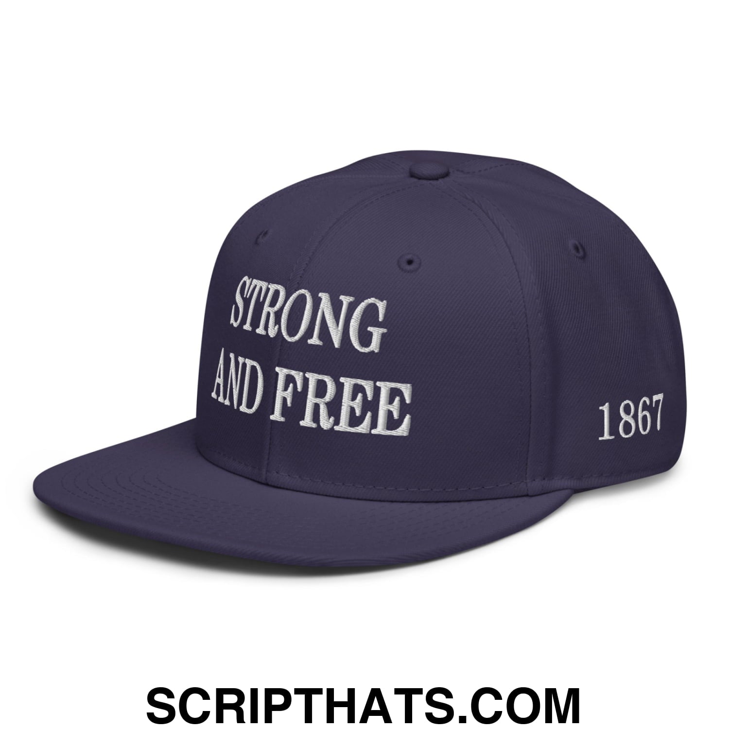 Canada Strong and Free 1867 Flag Embroidered Flat Bill Brim Snapback Hat Navy blue