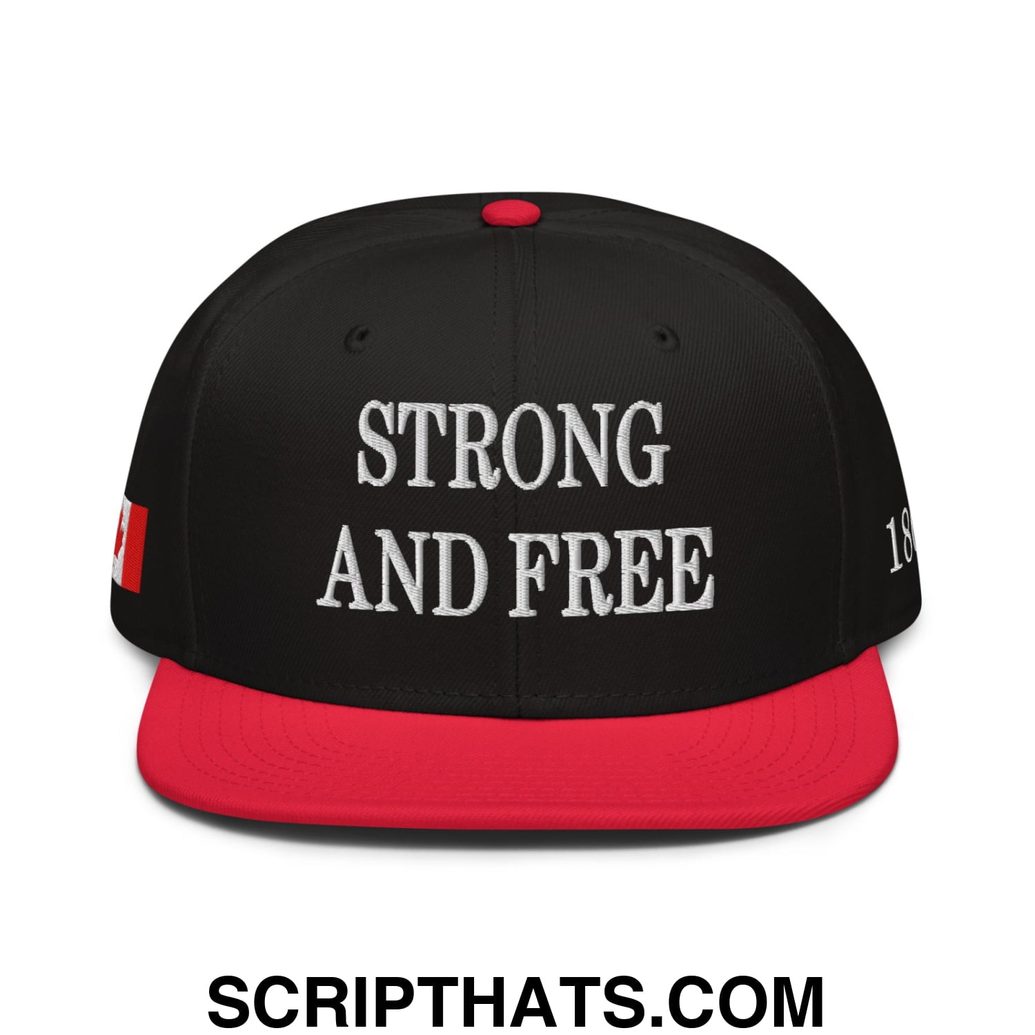 Canada Strong and Free 1867 Flag Embroidered Flat Bill Brim Snapback Hat Red Black Black