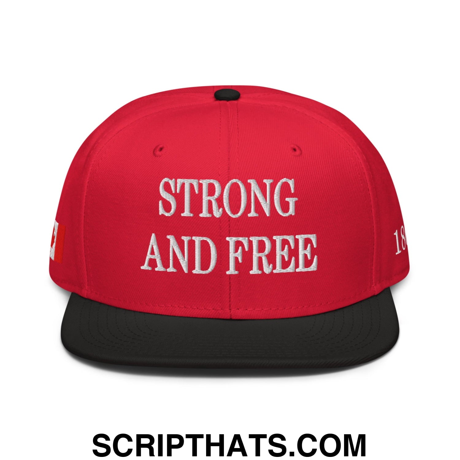 Canada Strong and Free 1867 Flag Embroidered Flat Bill Brim Snapback Hat Black Red Red