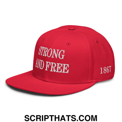 Canada Strong and Free 1867 Flag Embroidered Flat Bill Brim Snapback Hat Red