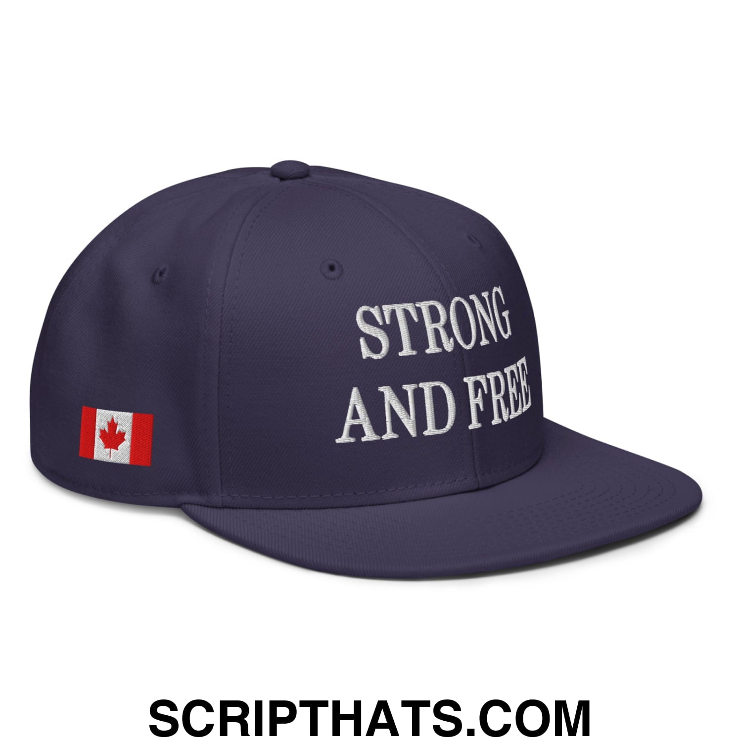Canada Strong and Free 1867 Flag Embroidered Flat Bill Brim Snapback Hat Navy blue
