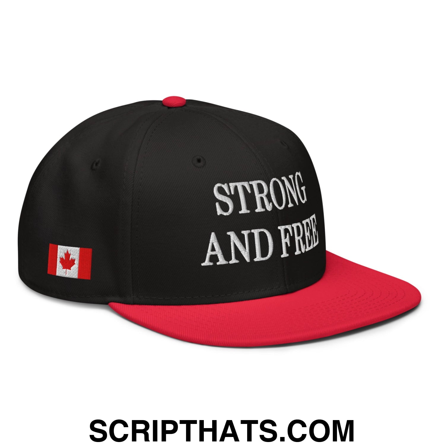 Canada Strong and Free 1867 Flag Embroidered Flat Bill Brim Snapback Hat Red Black Black