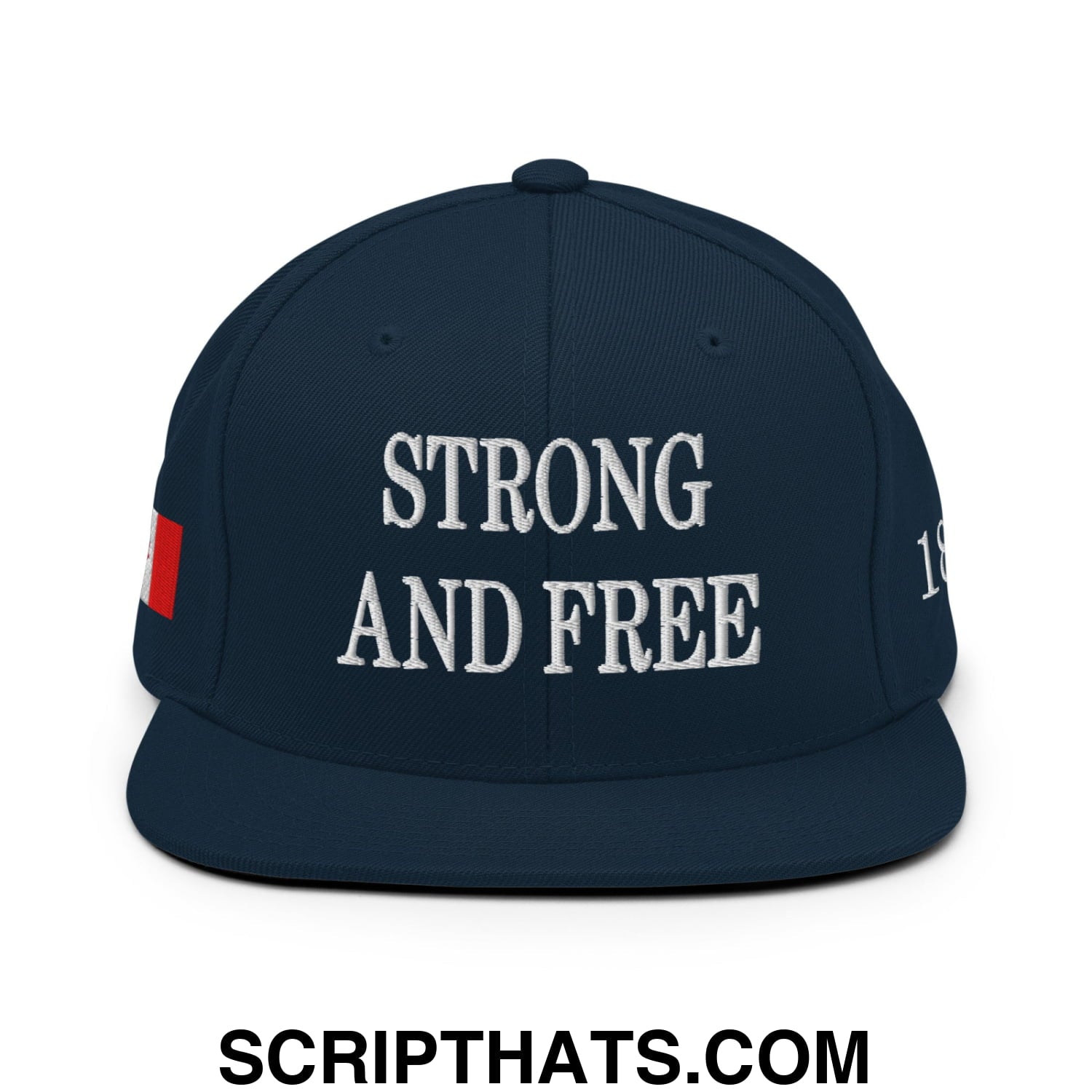 Canada Strong and Free 1867 Flag Embroidered Flat Brim Bill Snapback Hat Dark Navy