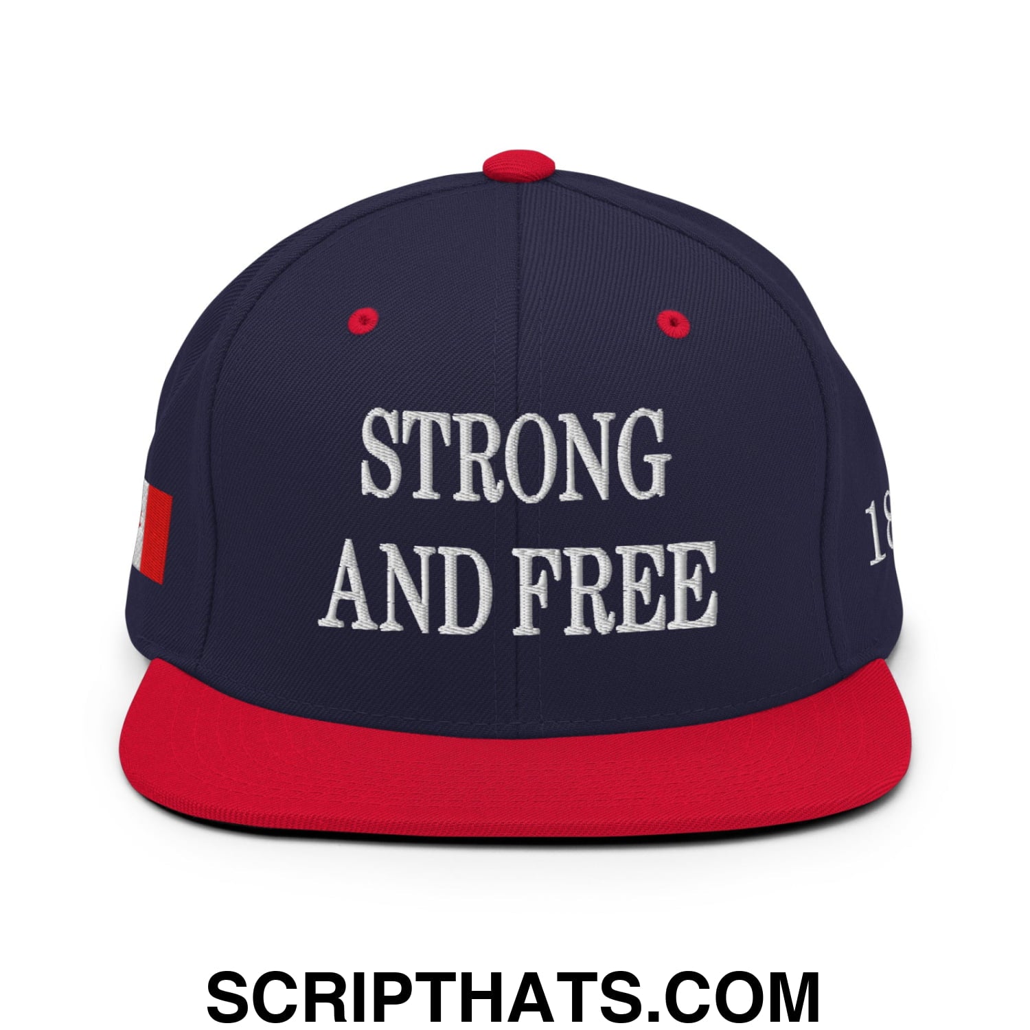 Canada Strong and Free 1867 Flag Embroidered Flat Brim Bill Snapback Hat Navy Red