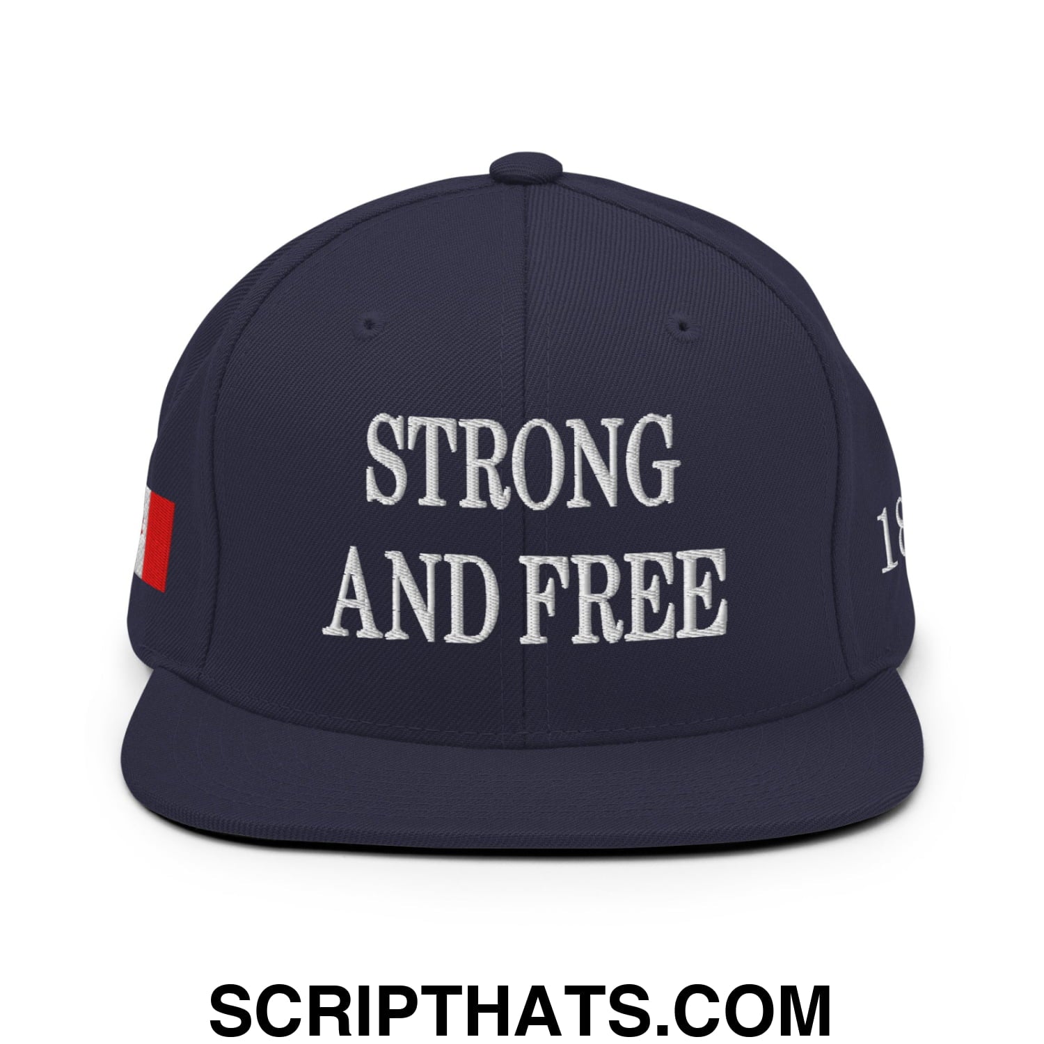 Canada Strong and Free 1867 Flag Embroidered Flat Brim Bill Snapback Hat Navy