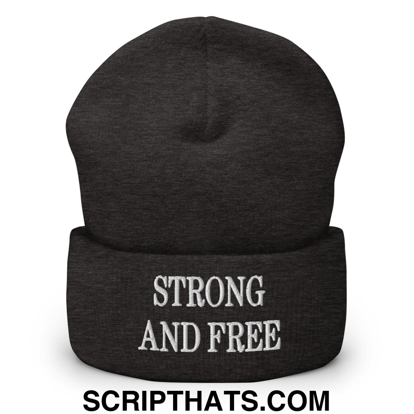 Canada Strong and Free Embroidered Cuffed Knit Beanie Dark Grey