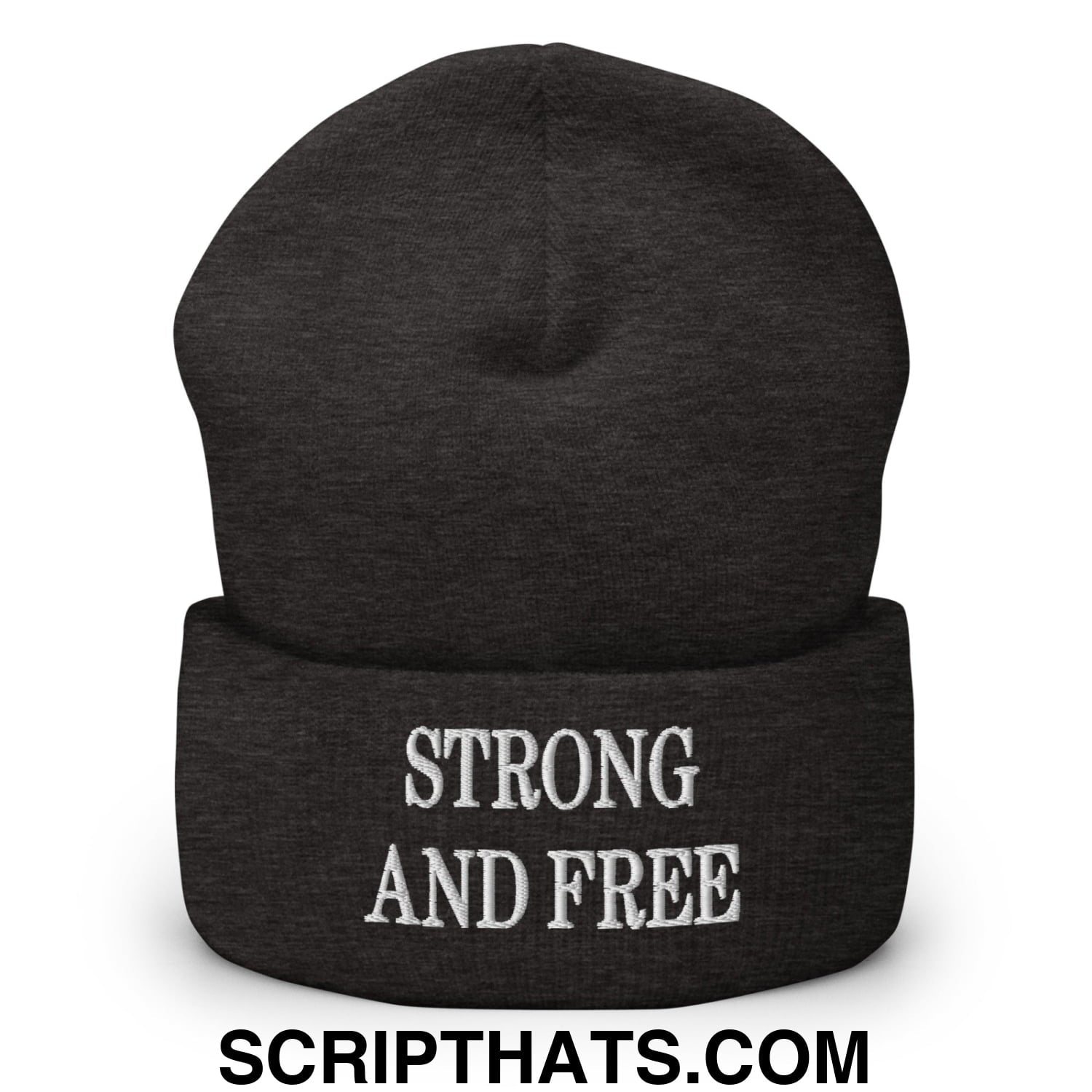 Canada Strong and Free Embroidered Cuffed Knit Beanie Dark Grey