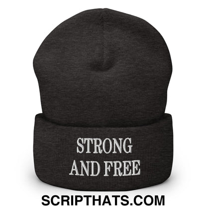 Canada Strong and Free Embroidered Cuffed Knit Beanie Dark Grey