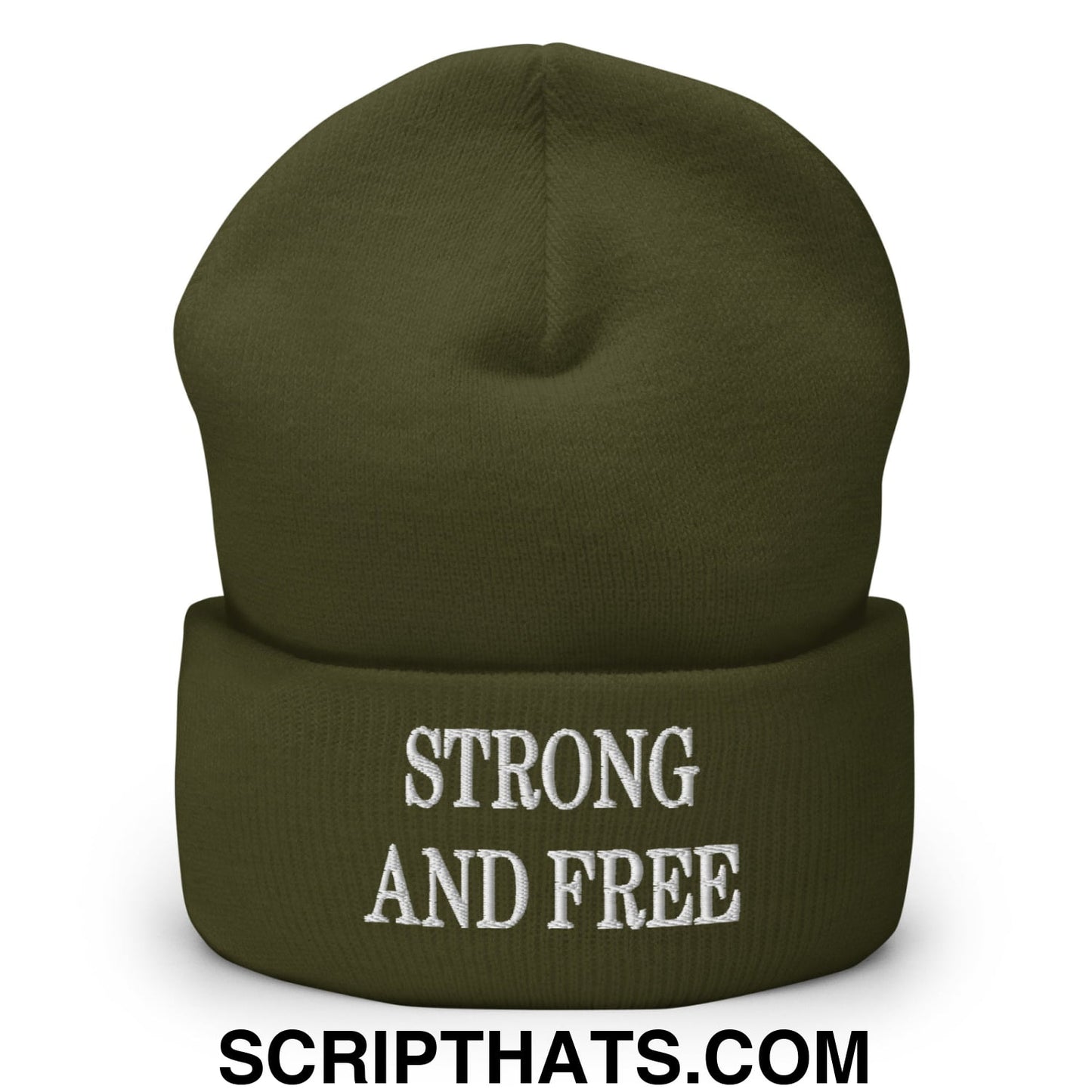 Canada Strong and Free Embroidered Cuffed Knit Beanie Olive