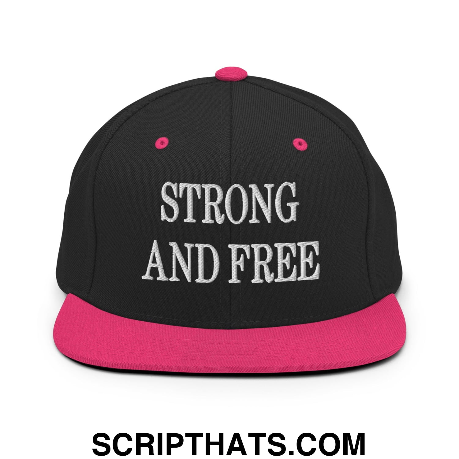 Canada Strong and Free Embroidered Flat Brim Bill Snapback Hat Black Neon Pink