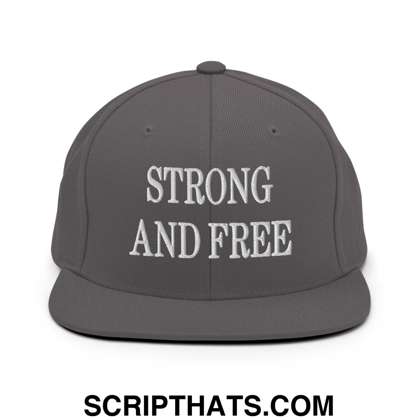 Canada Strong and Free Embroidered Flat Brim Bill Snapback Hat Dark Grey