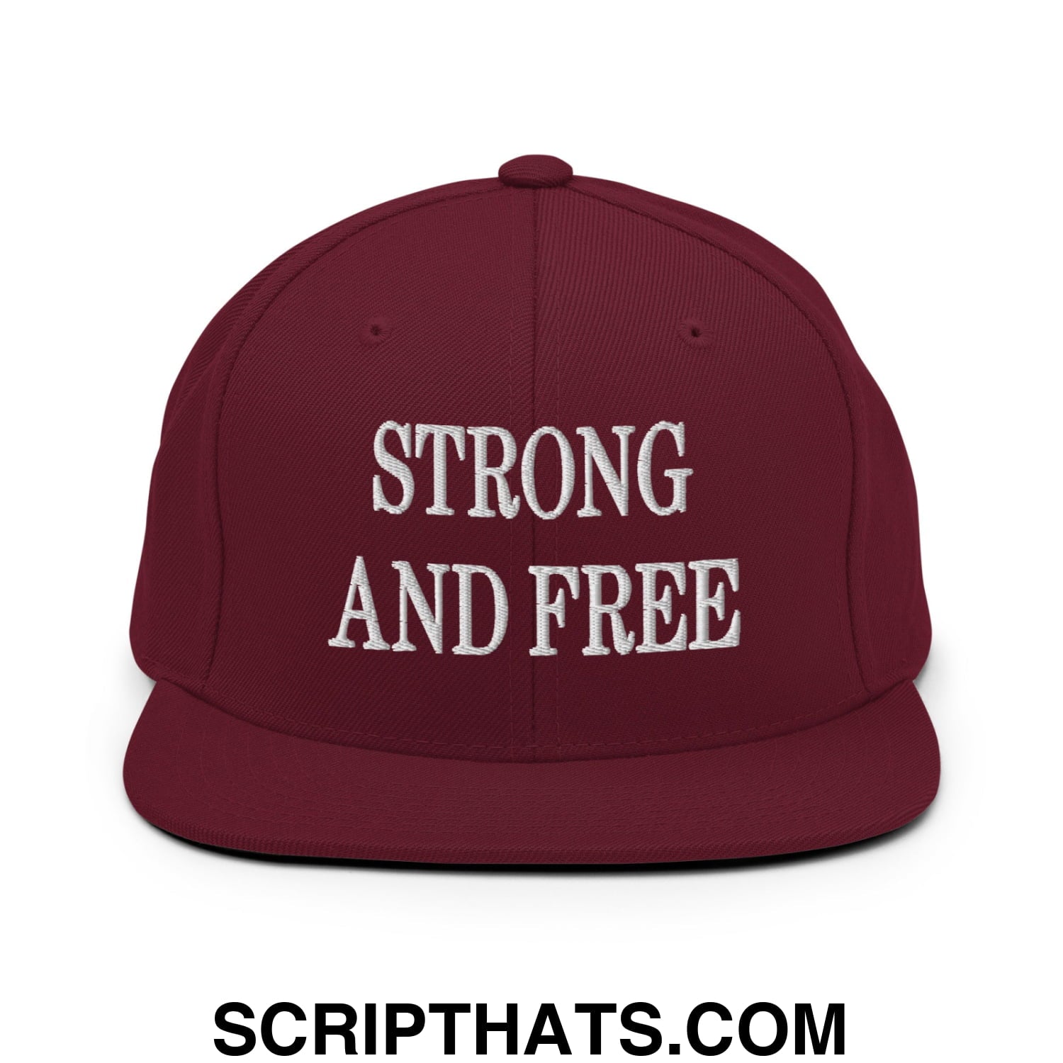 Canada Strong and Free Embroidered Flat Brim Bill Snapback Hat Maroon