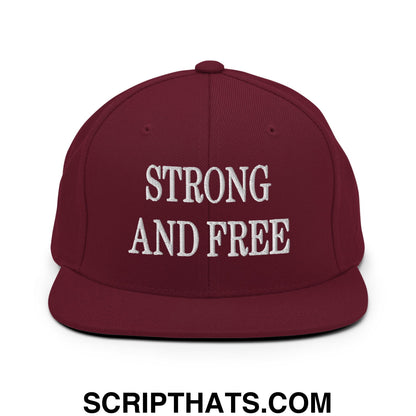 Canada Strong and Free Embroidered Flat Brim Bill Snapback Hat Maroon