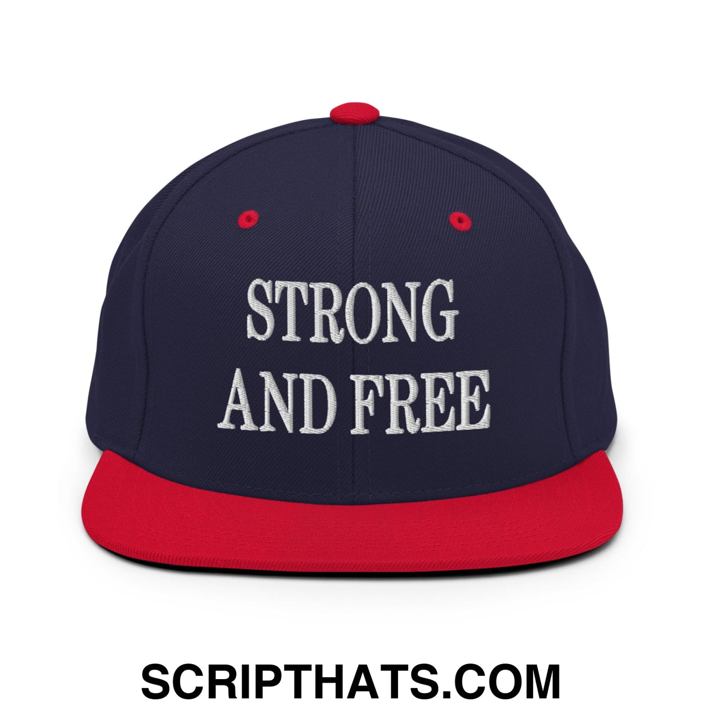 Canada Strong and Free Embroidered Flat Brim Bill Snapback Hat Navy Red