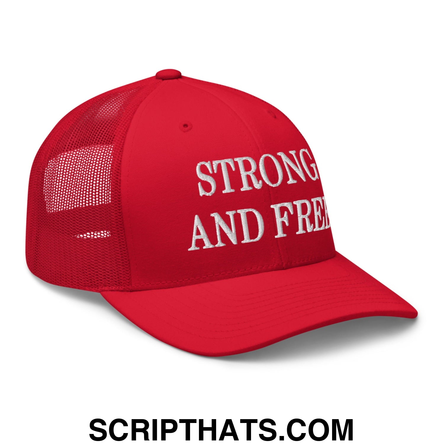 Canada Strong and Free Embroidered Retro Mesh Trucker Hat Red