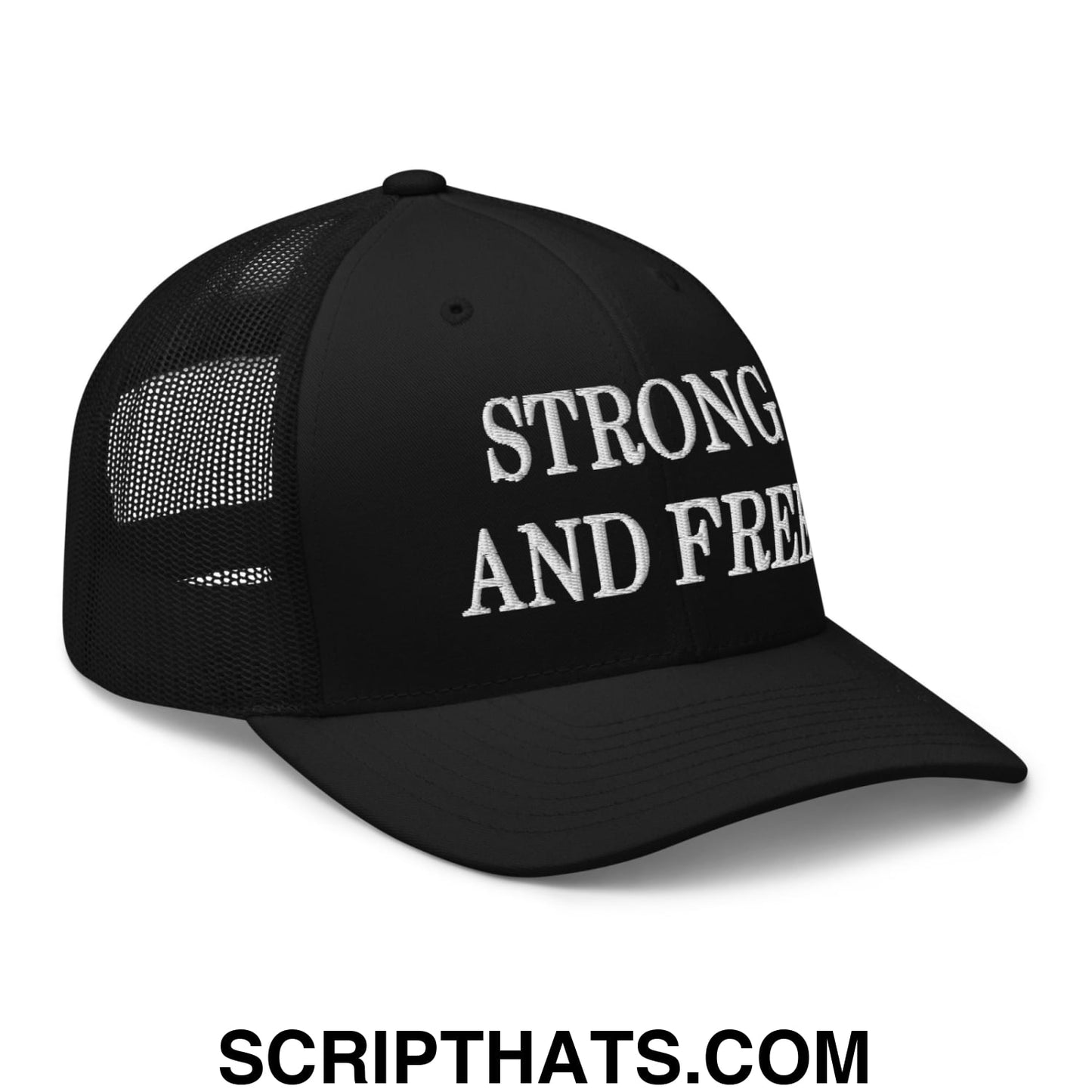 Canada Strong and Free Embroidered Retro Mesh Trucker Hat Black