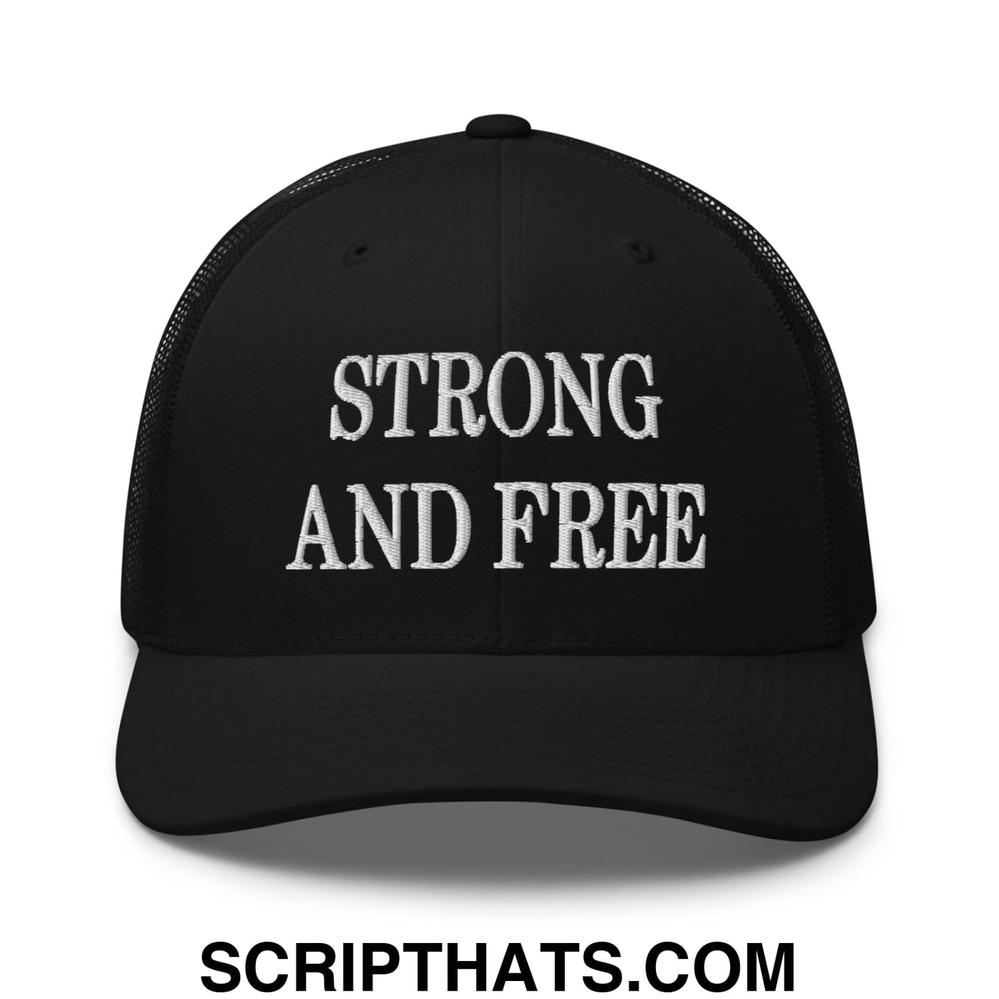 Canada Strong and Free Embroidered Retro Mesh Trucker Hat Black