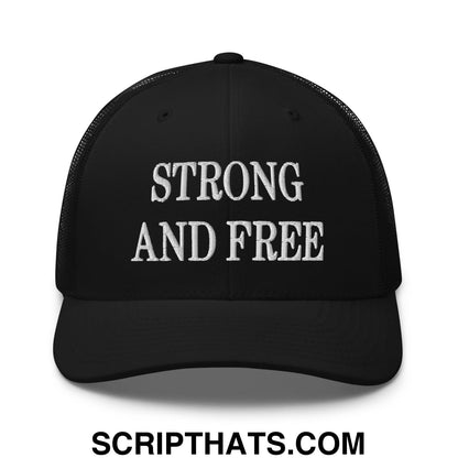 Canada Strong and Free Embroidered Retro Mesh Trucker Hat Black