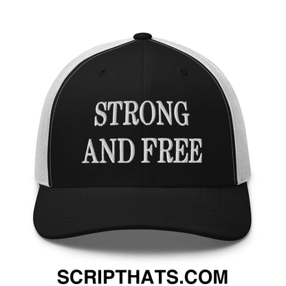 Canada Strong and Free Embroidered Retro Mesh Trucker Hat Black White