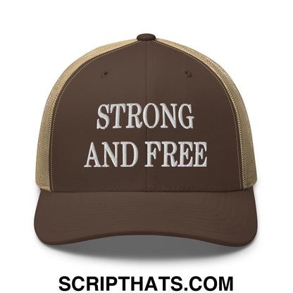 Canada Strong and Free Embroidered Retro Mesh Trucker Hat Brown Khaki