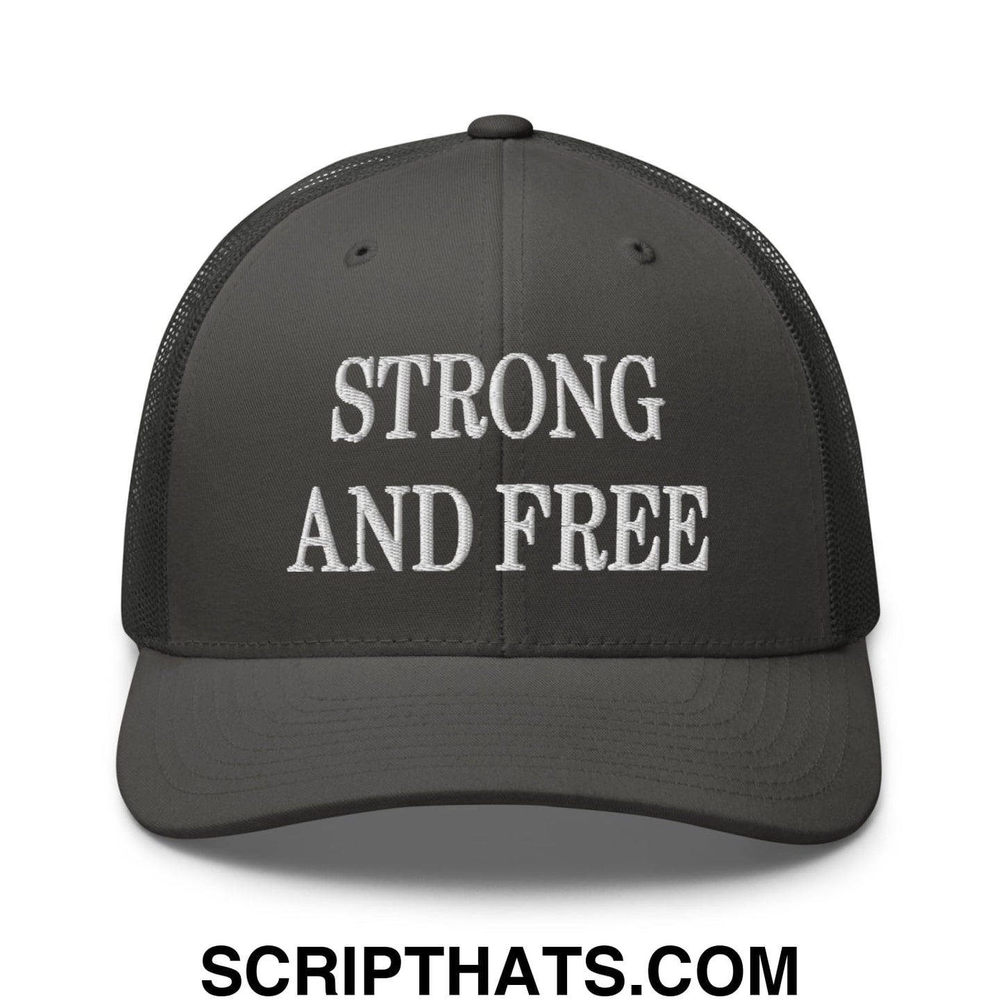 Canada Strong and Free Embroidered Retro Mesh Trucker Hat Charcoal