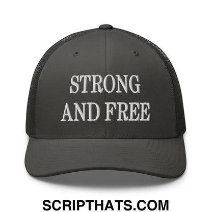 Canada Strong and Free Embroidered Retro Mesh Trucker Hat Charcoal