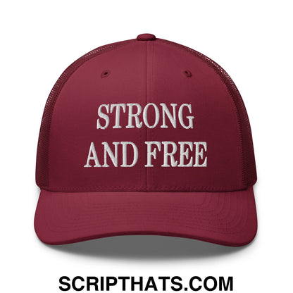 Canada Strong and Free Embroidered Retro Mesh Trucker Hat Cranberry
