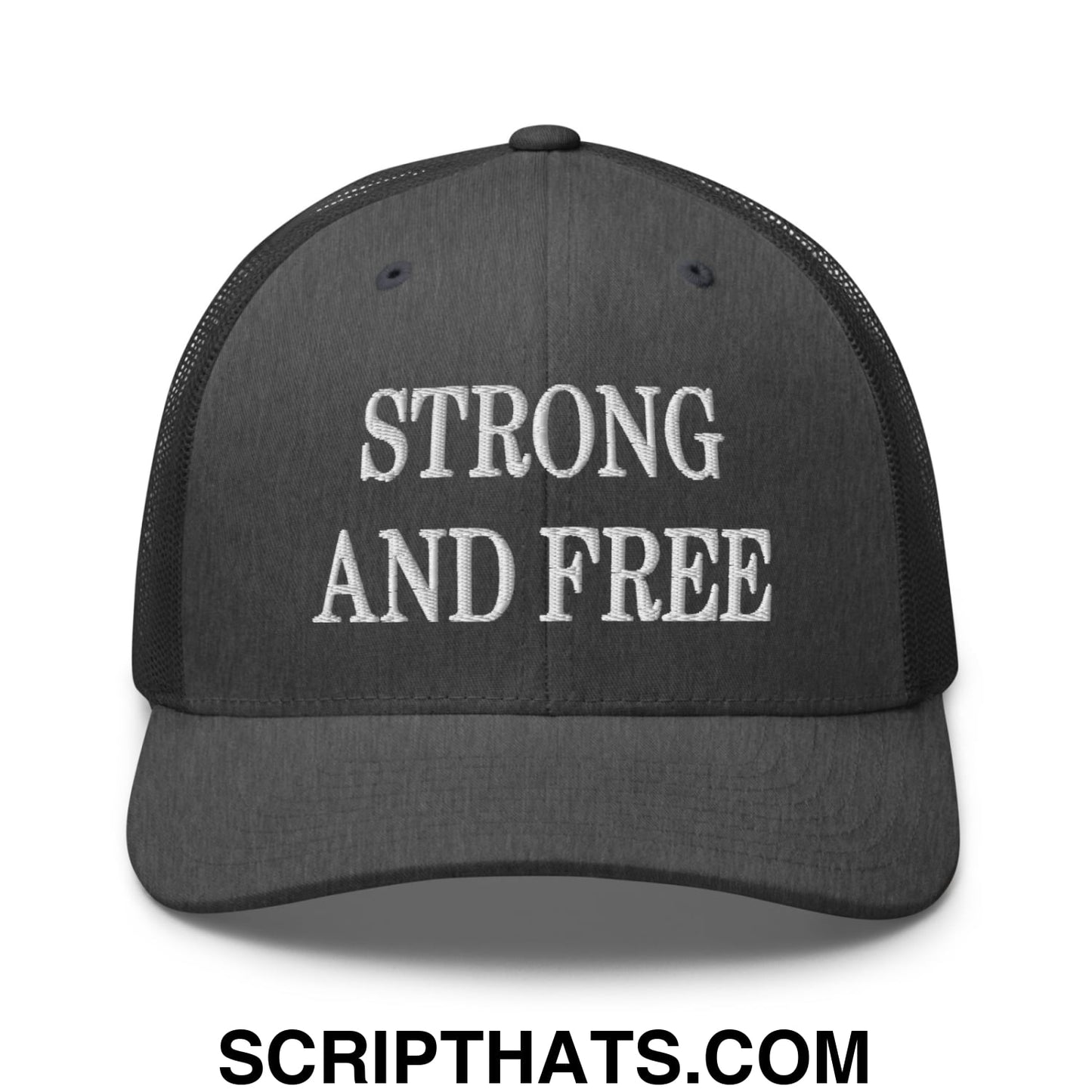 Canada Strong and Free Embroidered Retro Mesh Trucker Hat Dark Heather Gray