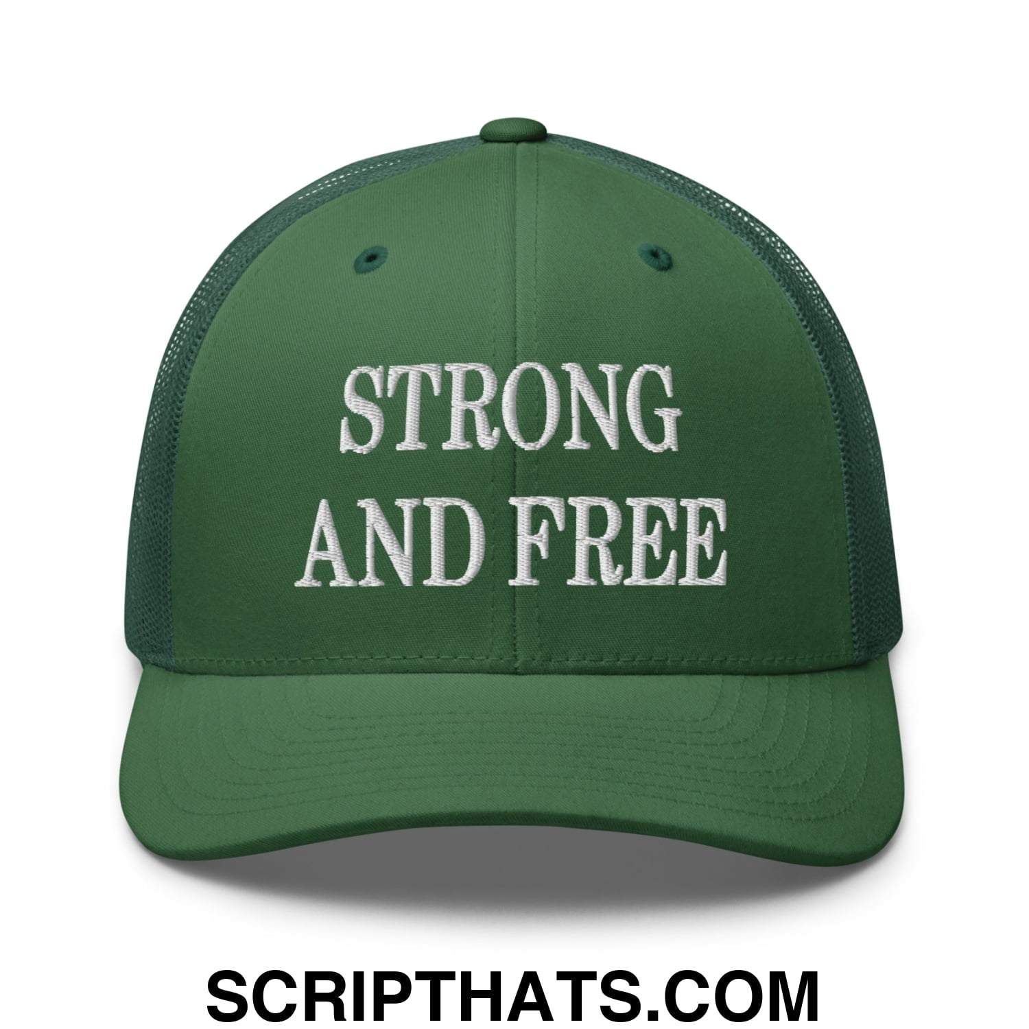 Canada Strong and Free Embroidered Retro Mesh Trucker Hat Evergreen