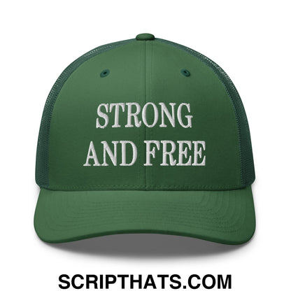 Canada Strong and Free Embroidered Retro Mesh Trucker Hat Evergreen