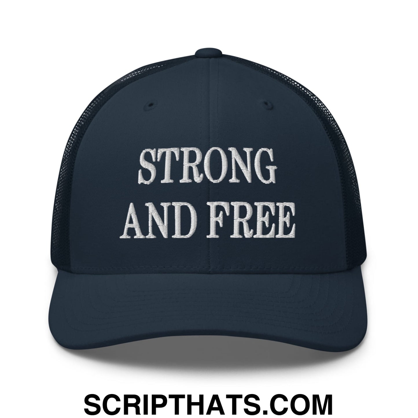 Canada Strong and Free Embroidered Retro Mesh Trucker Hat Navy
