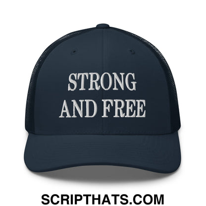 Canada Strong and Free Embroidered Retro Mesh Trucker Hat Navy