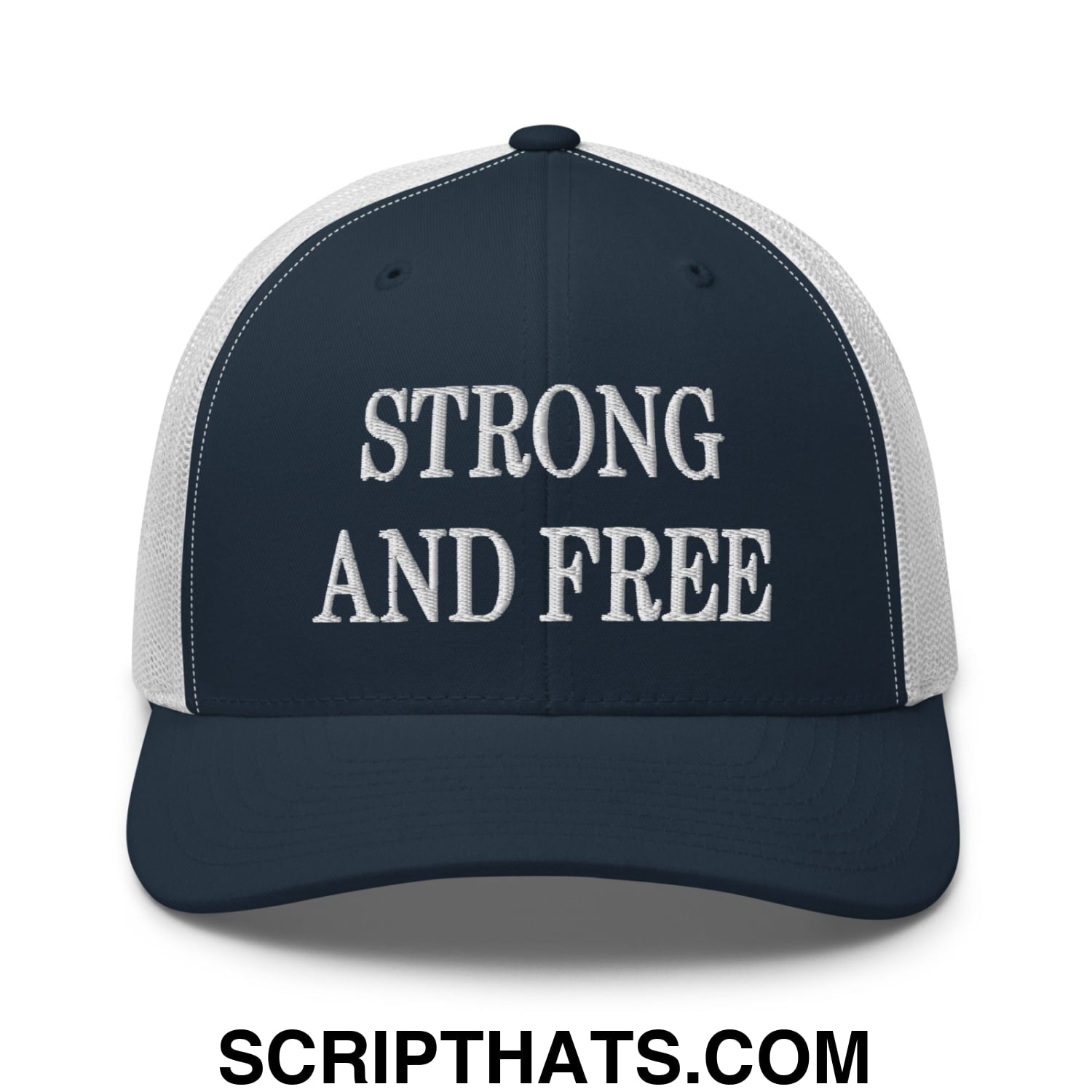 Canada Strong and Free Embroidered Retro Mesh Trucker Hat Navy White