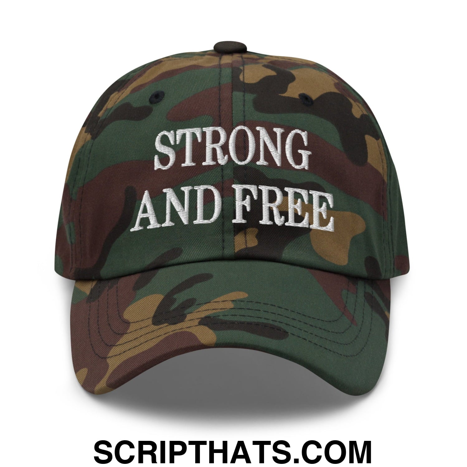 Canada Strong and Free Embroidered Unstructured Dad Hat Green Camo