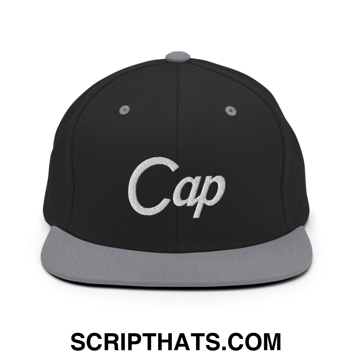 Cap Vintage Sports Script Snapback Hat Black Silver