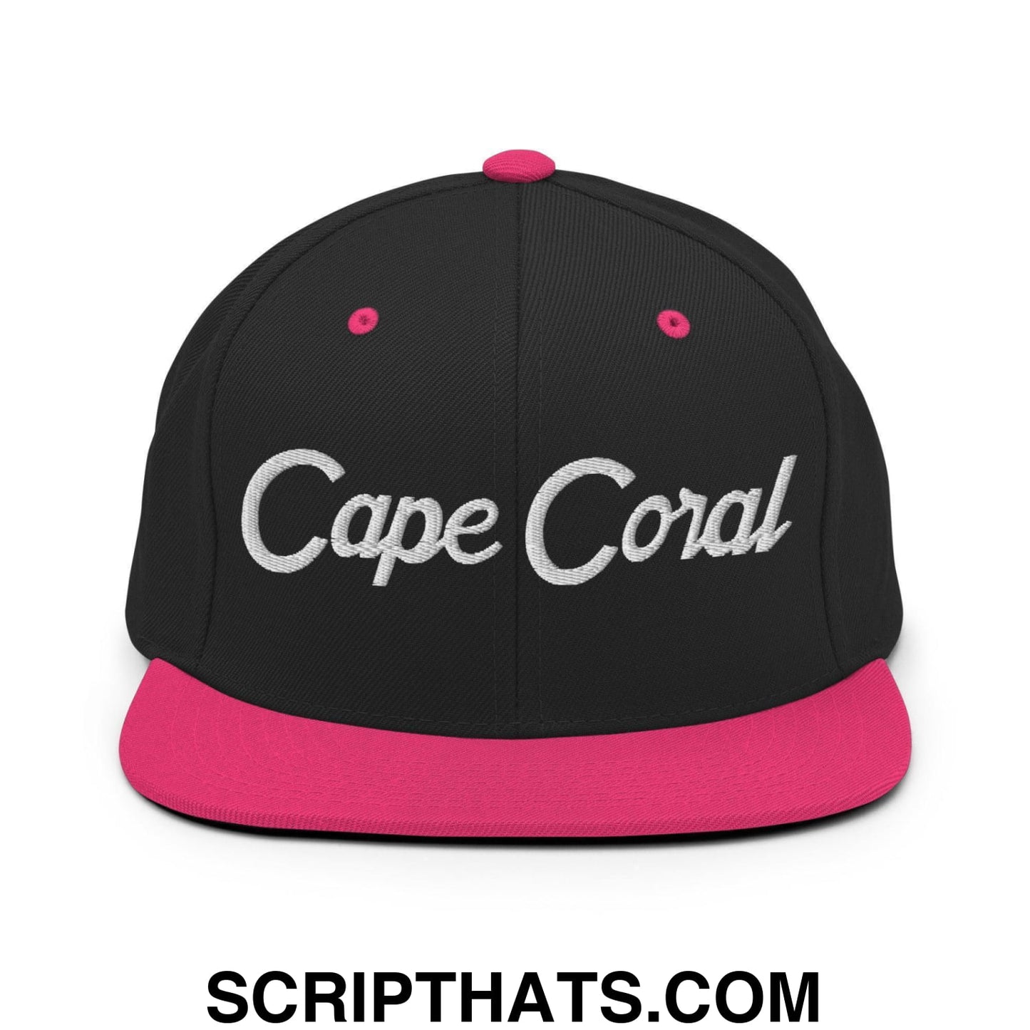 Cape Coral Script Snapback Hat Black Neon Pink