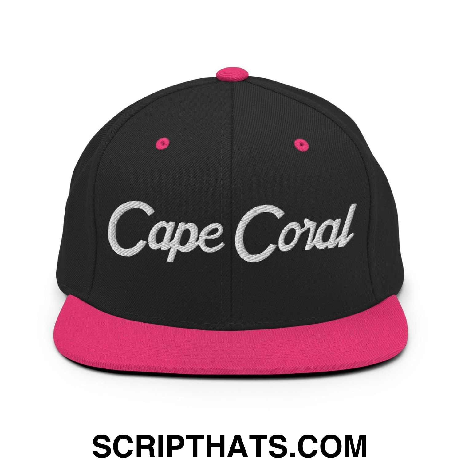 Cape Coral Script Snapback Hat Black Neon Pink