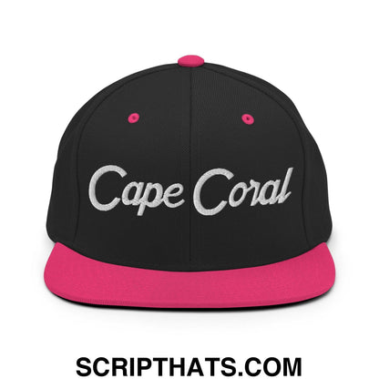 Cape Coral Script Snapback Hat Black Neon Pink