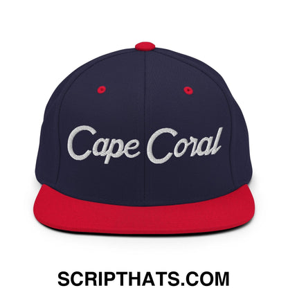 Cape Coral Script Snapback Hat Navy Red