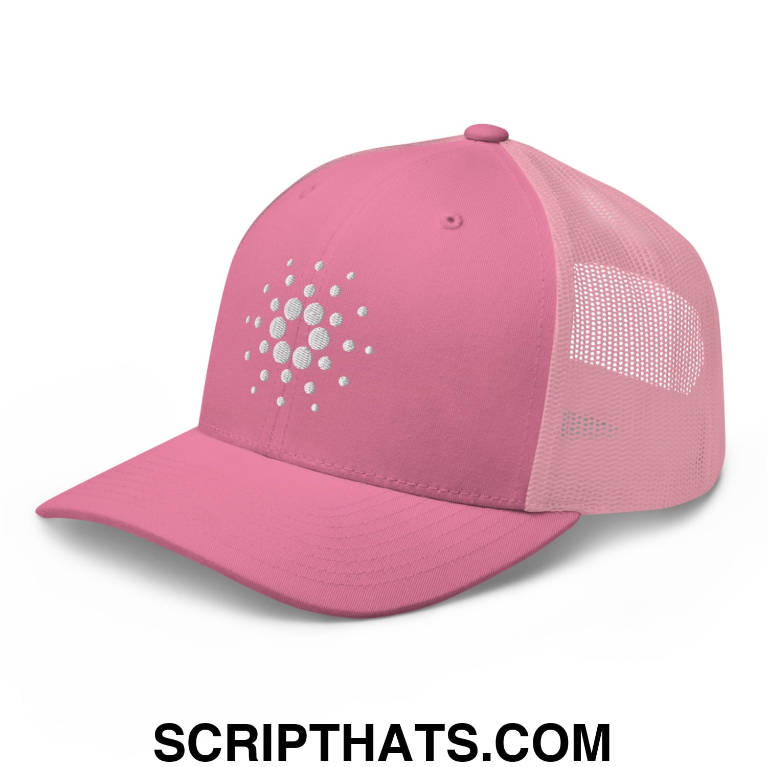 Cardano ADA Crypto Currency Embroidered Mesh Trucker Hat Pink