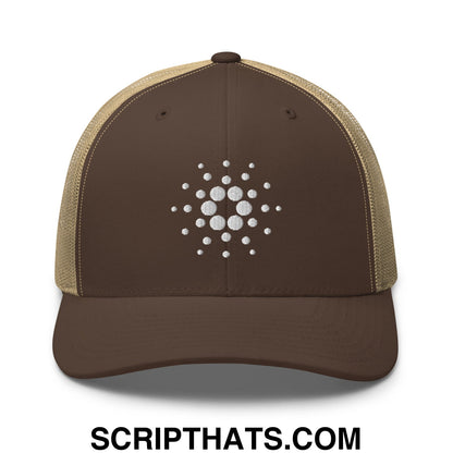 Cardano ADA Crypto Currency Embroidered Mesh Trucker Hat Brown Khaki
