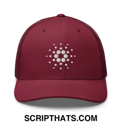 Cardano ADA Crypto Currency Embroidered Mesh Trucker Hat Cranberry