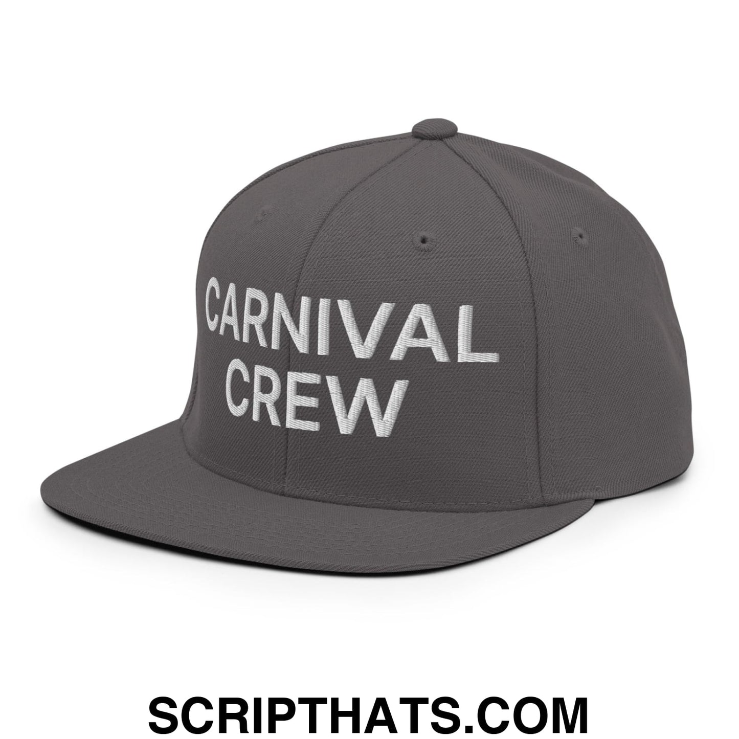 Carnival Crew Carny Work Embroidered Flat Bill Brim Snapback Hat Dark Grey