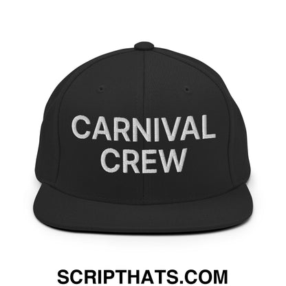 Carnival Crew Carny Work Embroidered Flat Bill Brim Snapback Hat Black