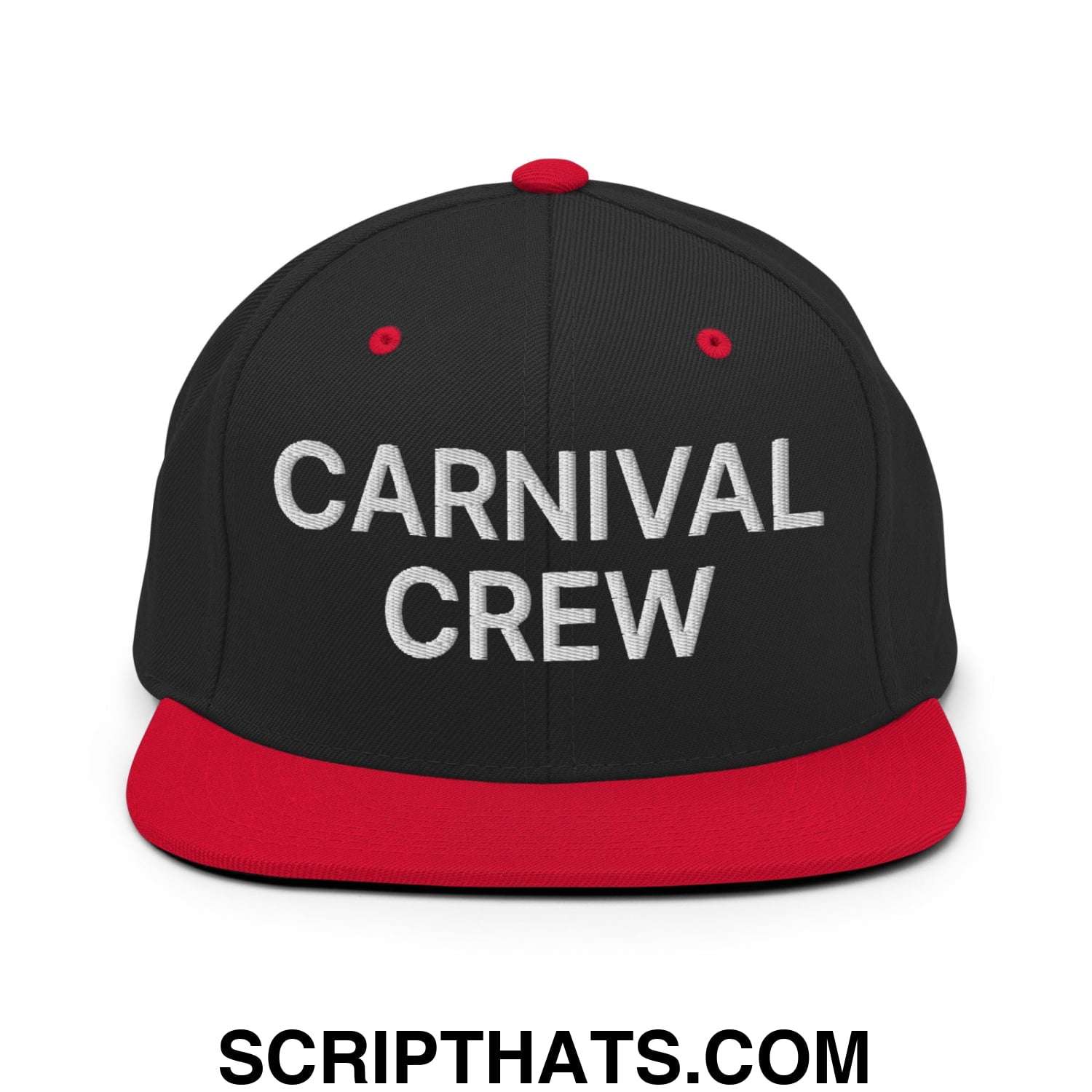 Carnival Crew Carny Work Embroidered Flat Bill Brim Snapback Hat Black Red