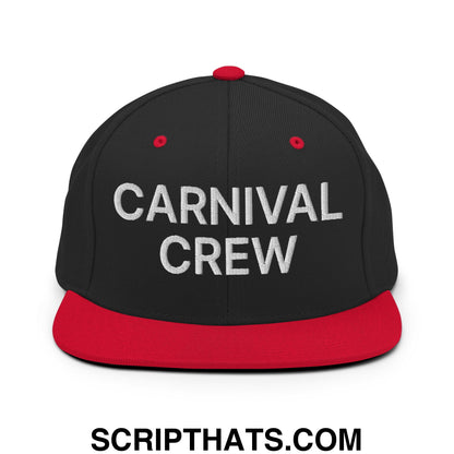 Carnival Crew Carny Work Embroidered Flat Bill Brim Snapback Hat Black Red